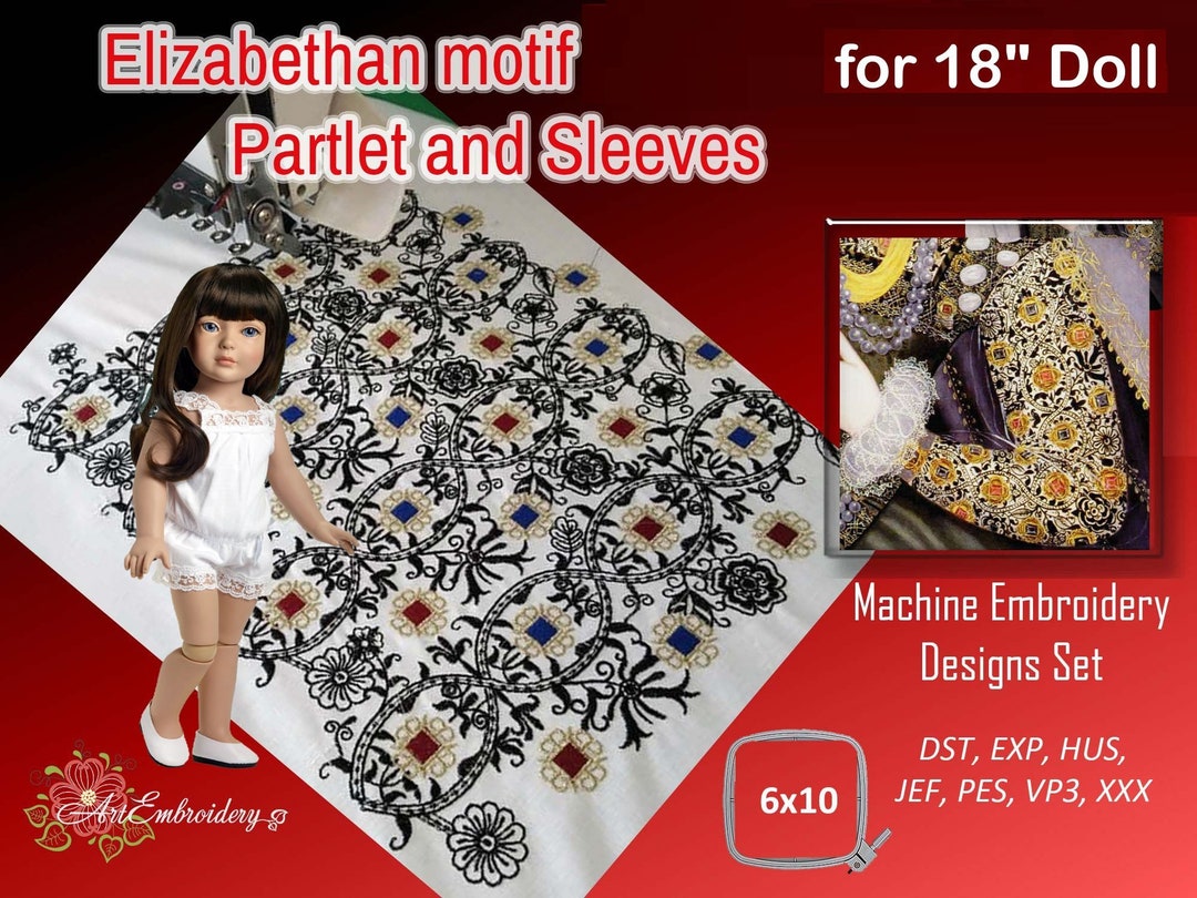 Elizabethan Doll Partlet & Sleeves Embroidery Design (6x10 Hoop) - Etsy
