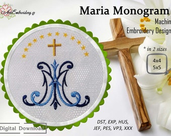 Maria Monogram – Machine Embroidery Christian Religious Designs in two sizes for hoop 4x4" and 5x5"