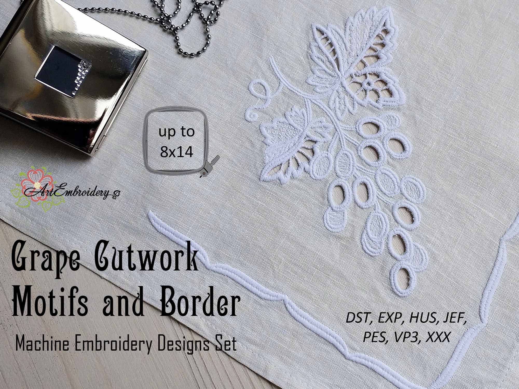 Grape Cutwork Motifs and Border - Machine Embroidery Designs Grape Cutwork Motifs and Border - Machine Embroidery Designs