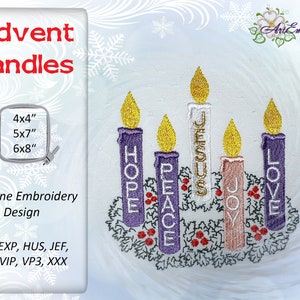 Advent Candles Machine Embroidery Design in 3 sizes