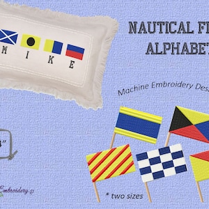 Alfabeto de bandeira náutica - Conjunto de desenhos de bordado à máquina em dois tamanhos para bastidor 4x4"