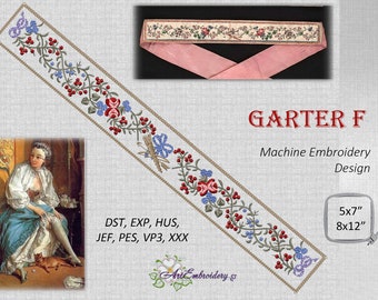 Strumpfband F - Stickmaschine für den Stickrahmen 13x18 und 20x30 cm nach einem historischen französischen Museums-Strumpfband aus dem 18