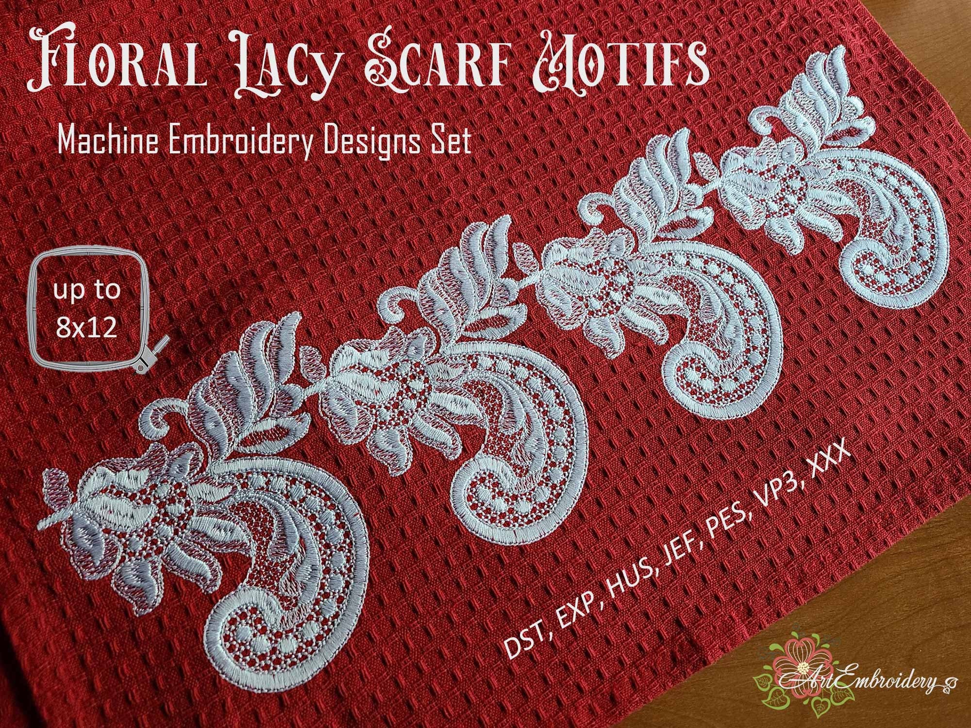 Floral Lacy Scarf Motifs - Machine Embroidery Designs Set for Hoop