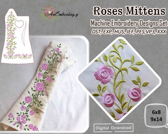 Roses Mittens Machine Embroidery Designs: 18th Century Costume
