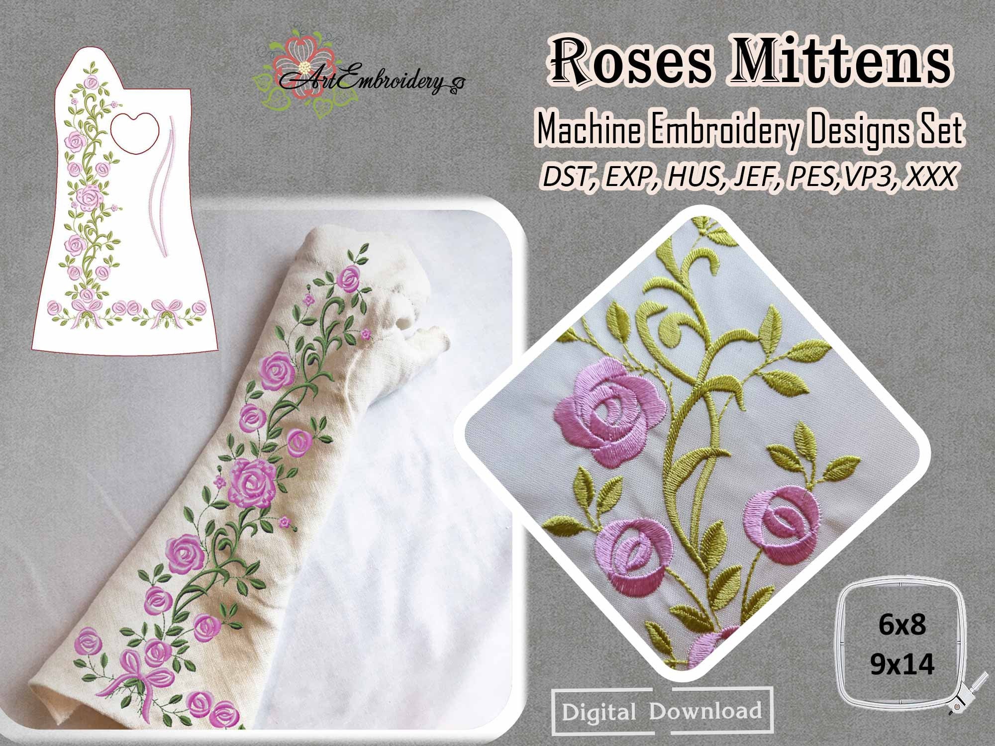 Roses Mittens Machine Embroidery Designs: 18th Century Costume
