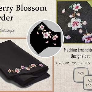 桜のボーダー - 4x4"、6x8"以上のフープ用機械刺繍デザインセット