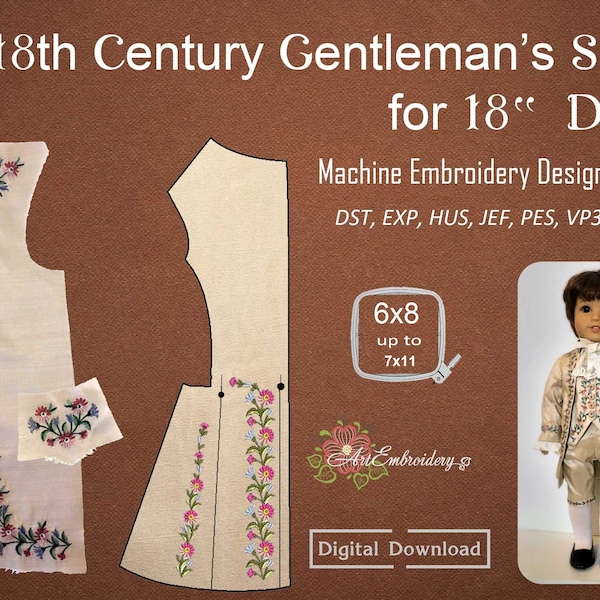 18th Century Gentleman's Doll Suit: Maschinenstickdatei (Digitaler Download)