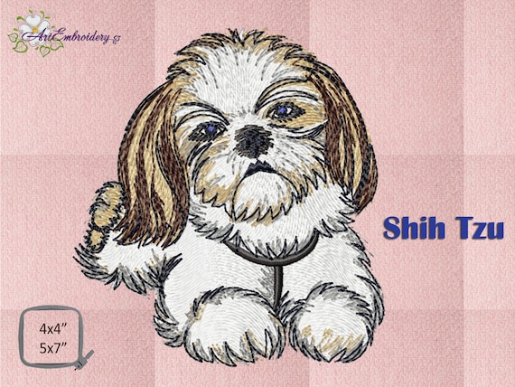 シーズーの機械刺繍デザイン：漫画の犬、4x4と5x5の枠 - Etsy 日本