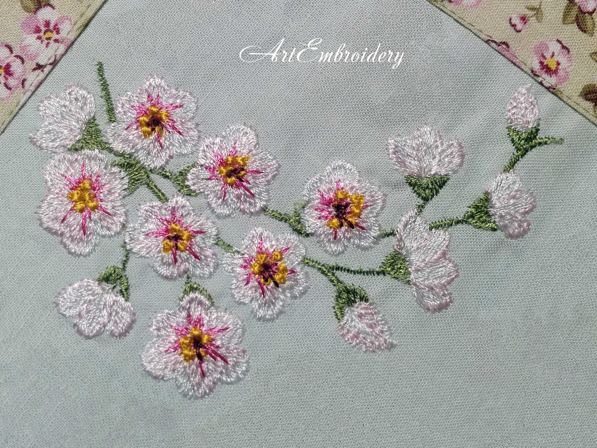 Apple Blossom Branch Machine Embroidery Design (4x4, 5x5, 6x8