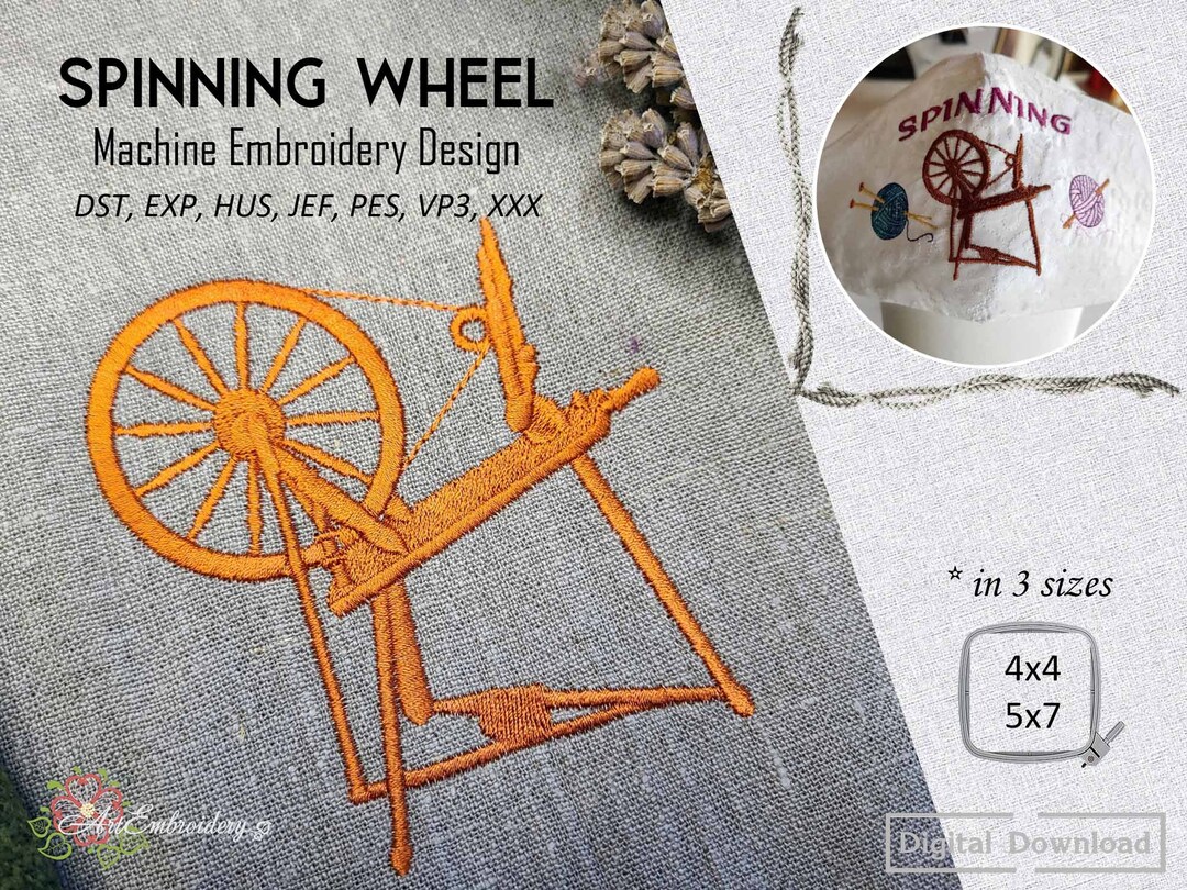 Spinning Wheel Machine Embroidery Hobby Tool Design in 3 Sizes for Hoop
