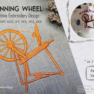 Spinning Wheel - Machine Embroidery  Hobby Tool Design in 3 sizes for hoop 4x4&quot; and 5x7&quot;