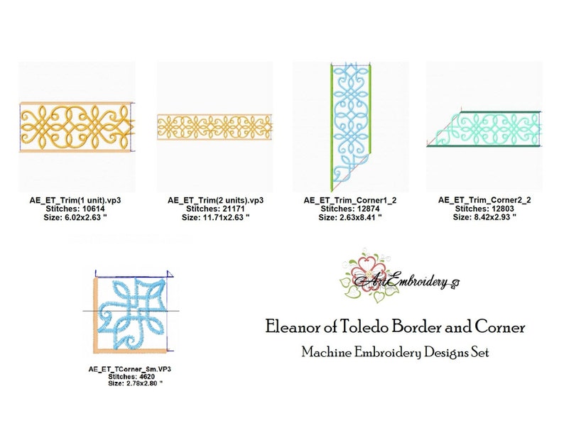 Eleanor of Toledo Trim Border Machine Embroidery Historical 16 Century Designs for hoops 5x7 and 8x12 image 7