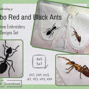 Jumbo Ants Red and Black  - Machine Embroidery Insects Designs Set for hoop 4x5&quot; and 5x7&quot;