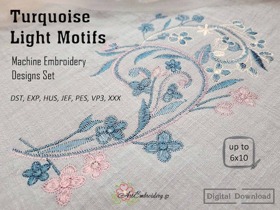 Turquoise Light Motifs – Machine Embroidery Designs Set From Hoop