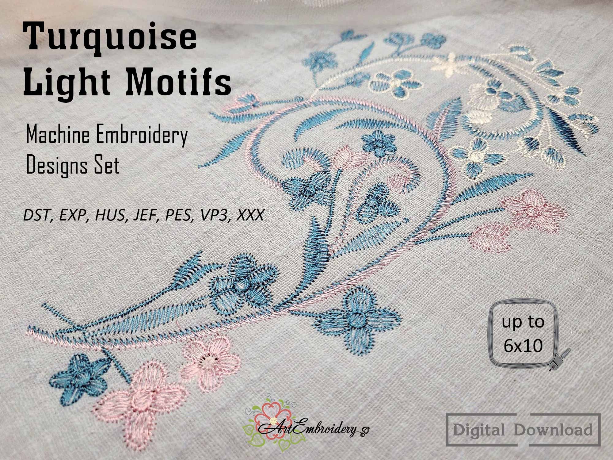 Turquoise Light Motifs Machine Embroidery Designs Set From Hoop 4x4 and up  to 6x10 -  Israel