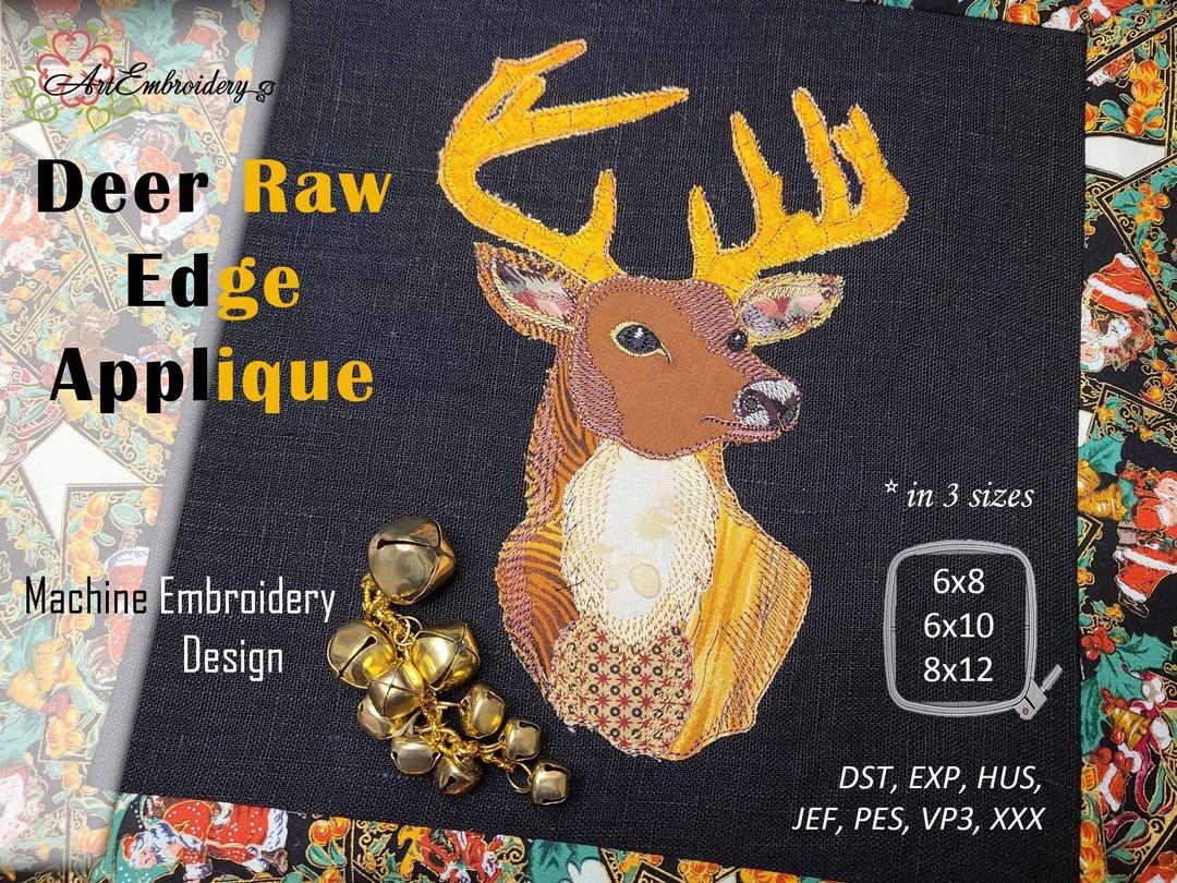 Deer Machine Embroidery Raw Edge Applique Design in 3 Sizes Etsy