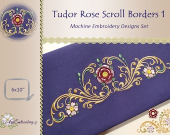 Tudor Rose Scroll Borders Machine Embroidery Designs (6x10" Hoop)