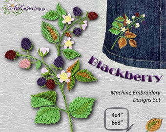 Blackberry - Conjunto de diseños de bordado a máquina con bayas rellenas para aro de 4x4" y 6x8"
