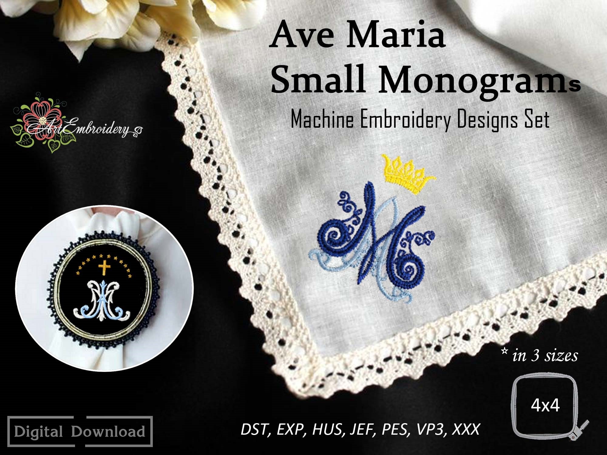 Ave Maria Monogram Machine Embroidery Designs: Christian Religious (Digital Download)