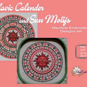 Slavic Calendar and Sun Motifs - Machine Embroidery Designs Set for hoop 8x12&quot; and 12x12&quot;