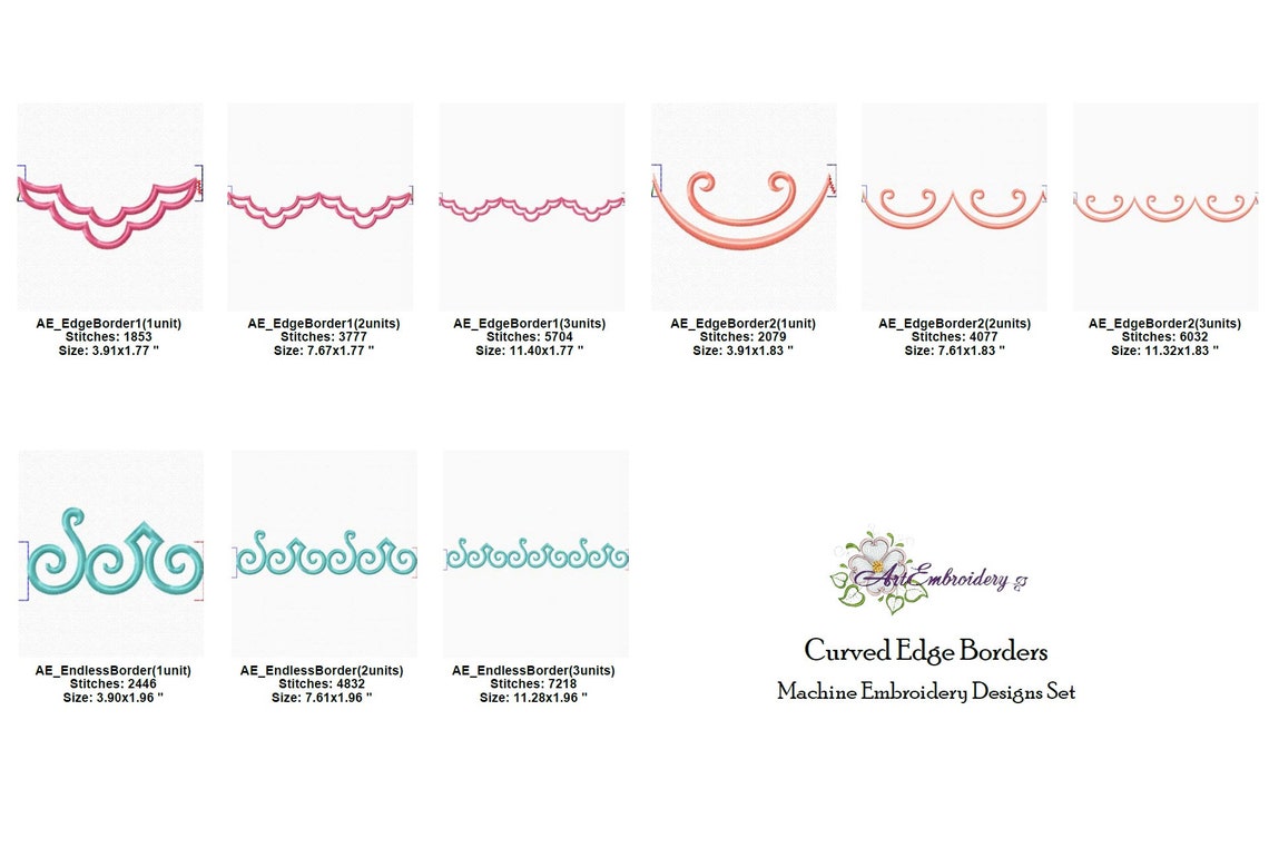 Curved Edge Borders Machine Embroidery Border Designs Set in Etsy