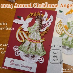 FSL Christmas Angel Machine Embroidery Design: 2024 Lace Ornament (5x7, 6x8, 6x10 Hoop)