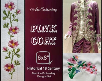 Pink Coat - Floral Embroidery Designs Set for  historical  men's Suit of the 18th Century for hoop 6x8 and up