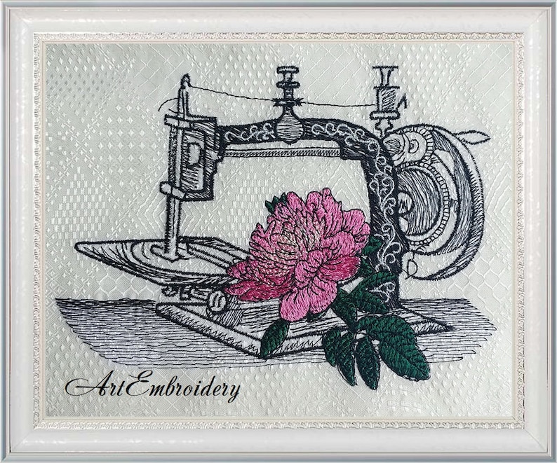 Vintage Sewing Machine with Peony Flower Machine Embroidery Etsy