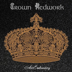 Crown Redwork - Machine Embroidery Heraldic Design for hoop 6x8&quot;