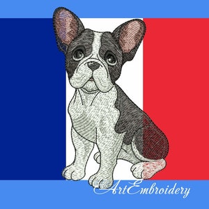 Bouledogue français - broderie Machine patch chien chien en style cartoon en 2 tailles pour cerceau pour cerceaux 4 x 4" et 5 x 5"