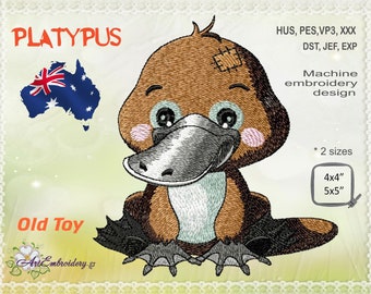 Platypus - Old Toy Machine Embroidery Design  in two sizes for hoops 4x4 and 5x5''