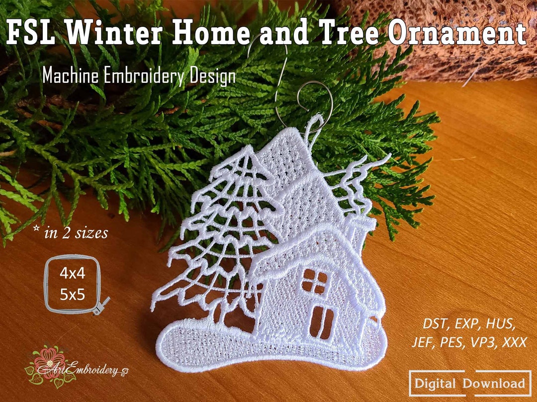FSL Winter Home & Tree Ornament: Machine Embroidery Design (4x4 and 5x5 ...