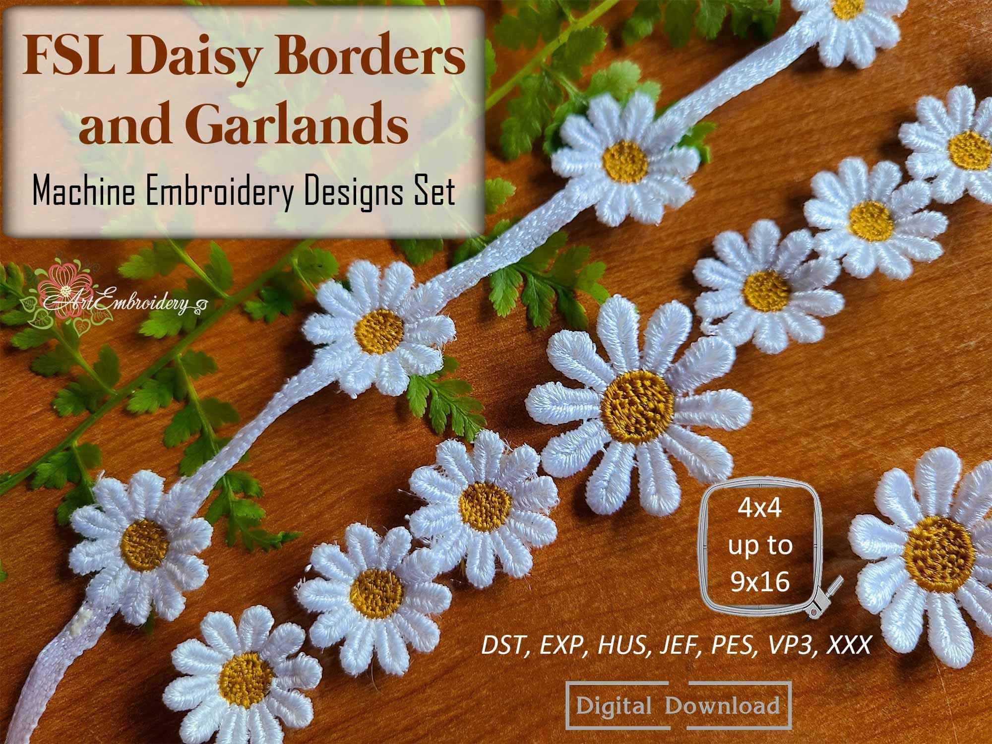 FSL Daisy Borders and Garlands: Machine Embroidery Designs (Digital Download)