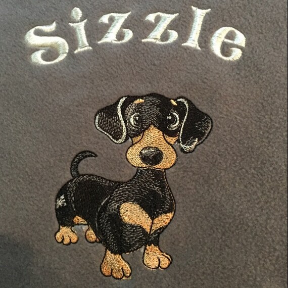 ダックスフント - 犬の機械刺繍デザイン、2サイズ、フープ4x4と5x5