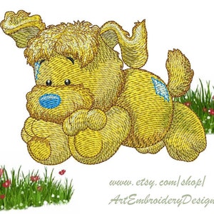 Labradoodle Dog - Machine Embroidery Patched Animal  Design  in Cartoon Style in 2 sizes for hoop for hoops 4x4" and 5x5"