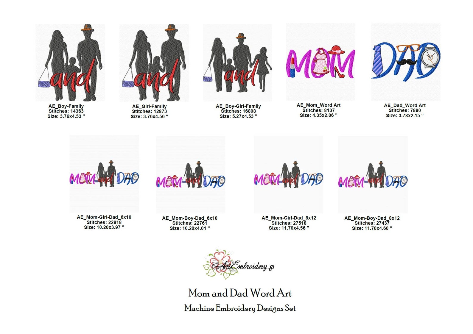 Mom and Dad Word Art Set Machine Embroidery Designs Set for - Etsy
