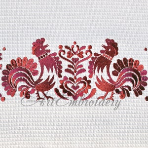 Czech Modrotisk Folk Set 3 Machine Embroidery Roosters and Flowers Designs for mixed sizes up to hoop to 8x12 image 3