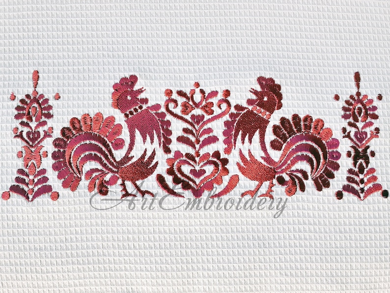 Czech Modrotisk Folk Set 3 Machine Embroidery Roosters and Flowers Designs for mixed sizes up to hoop to 8x12 image 3