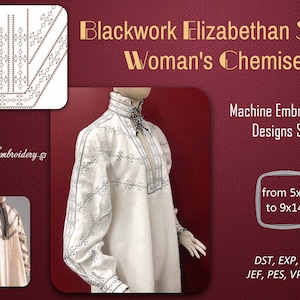 Blackwork for Elizabethan Style 16th Century Woman's Chemise  - Machine Embroidery  Border Designs Set