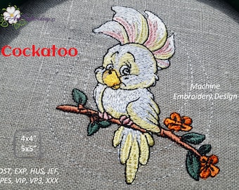 Cockatoo Embroidery Design: Old Toy Bird, 4x4 & 5x5 Hoops (Digital File)
