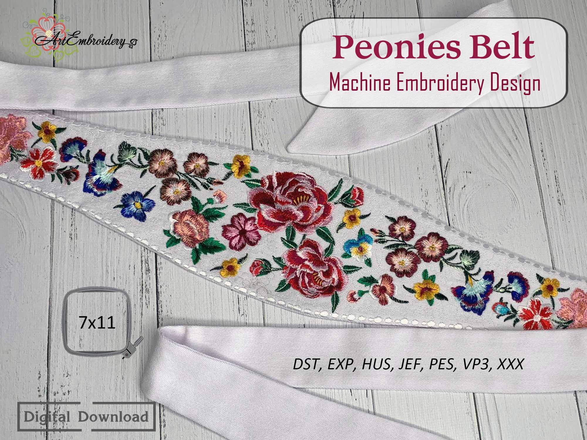 Peonies Belt - Machine Embroidery Women's Accessories