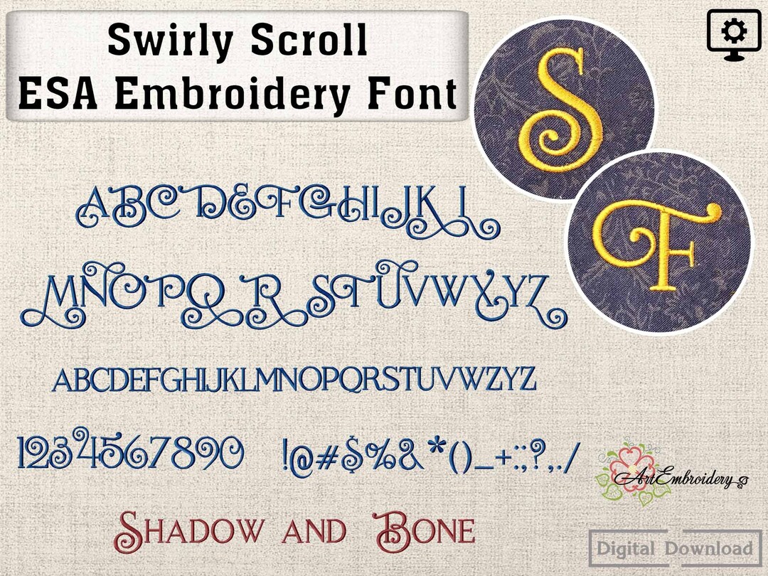 Swirly Scroll Font - ESA Embroidery Font for Your Wilcom E3, E4 & Hatch ...