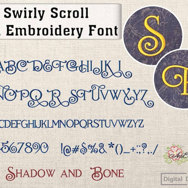 Swirly Scroll Font - ESA Embroidery Font for Your Wilcom E3, E4 & Hatch and Janome V5+  Software