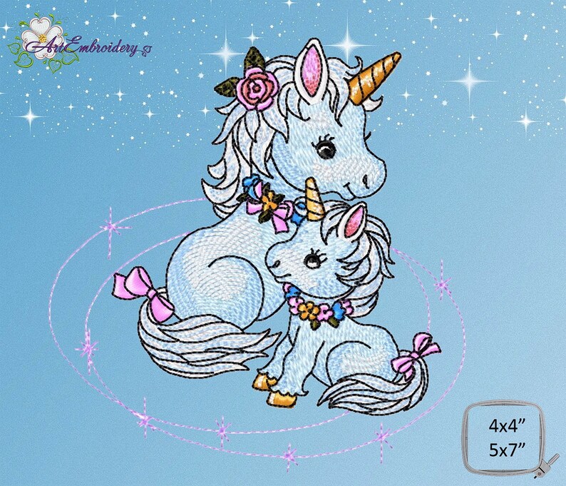 Unicorn Star Baby Machine Embroidery Design for a Babies and Children of a series Old Toy in two sizes for hoops 4x4 and 5x7