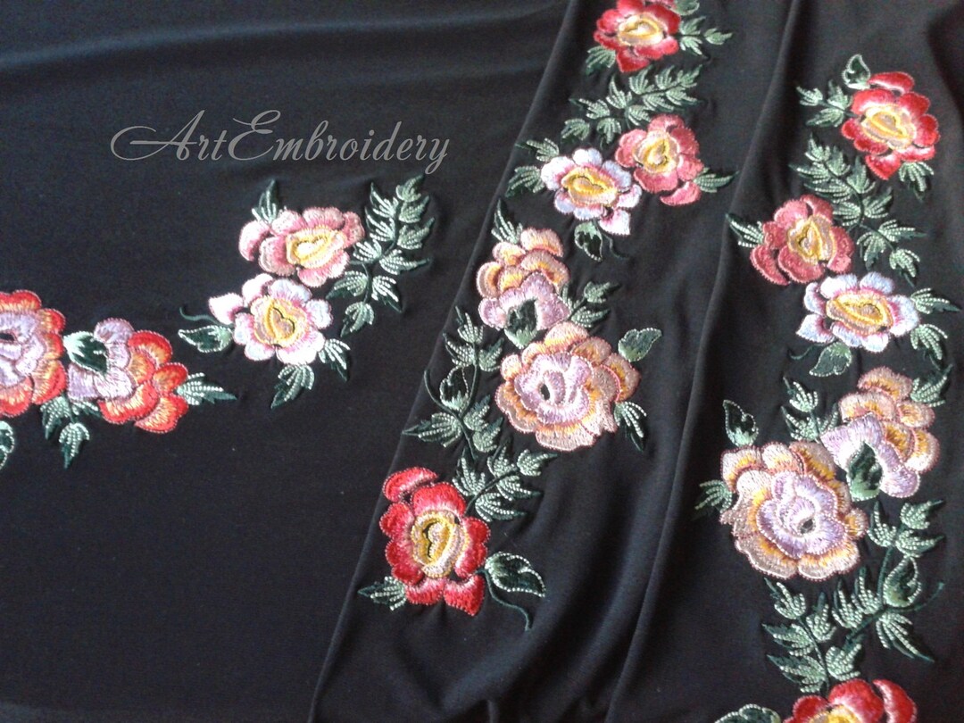 Rabi Roses - Floral Border Embroidery Designs Set - Etsy