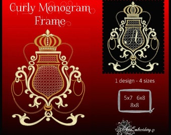 Curly Monogram Frame - Machine Embroidery Design in four sizes for hoops 5x7",  6x8" and 8x8"