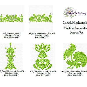 Czech Modrotisk Folk Set 3 Machine Embroidery Roosters and Flowers Designs for mixed sizes up to hoop to 8x12 image 8