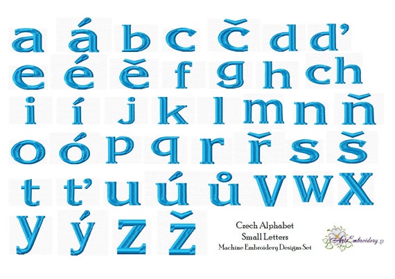 Czech Alphabet Machine Embroidery Designs Set Of 42 Letters Etsy