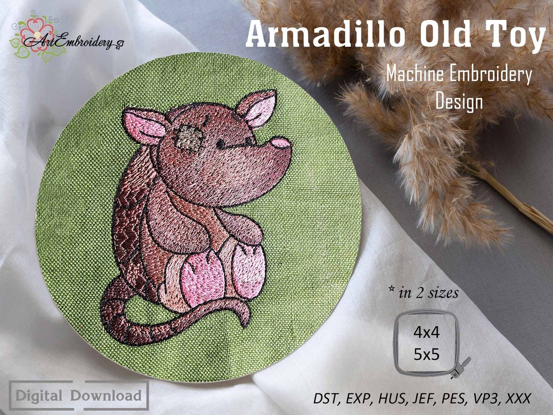 Armadillo Old Toy Machine Embroidery Design of Series Old Toy Patched