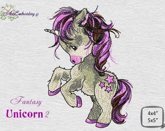 Fantasy Unicorn 2 - Patched Mystical  Animal Old Toy Machine Embroidery Design in two sizes for hoop  4x4 and  5x5"